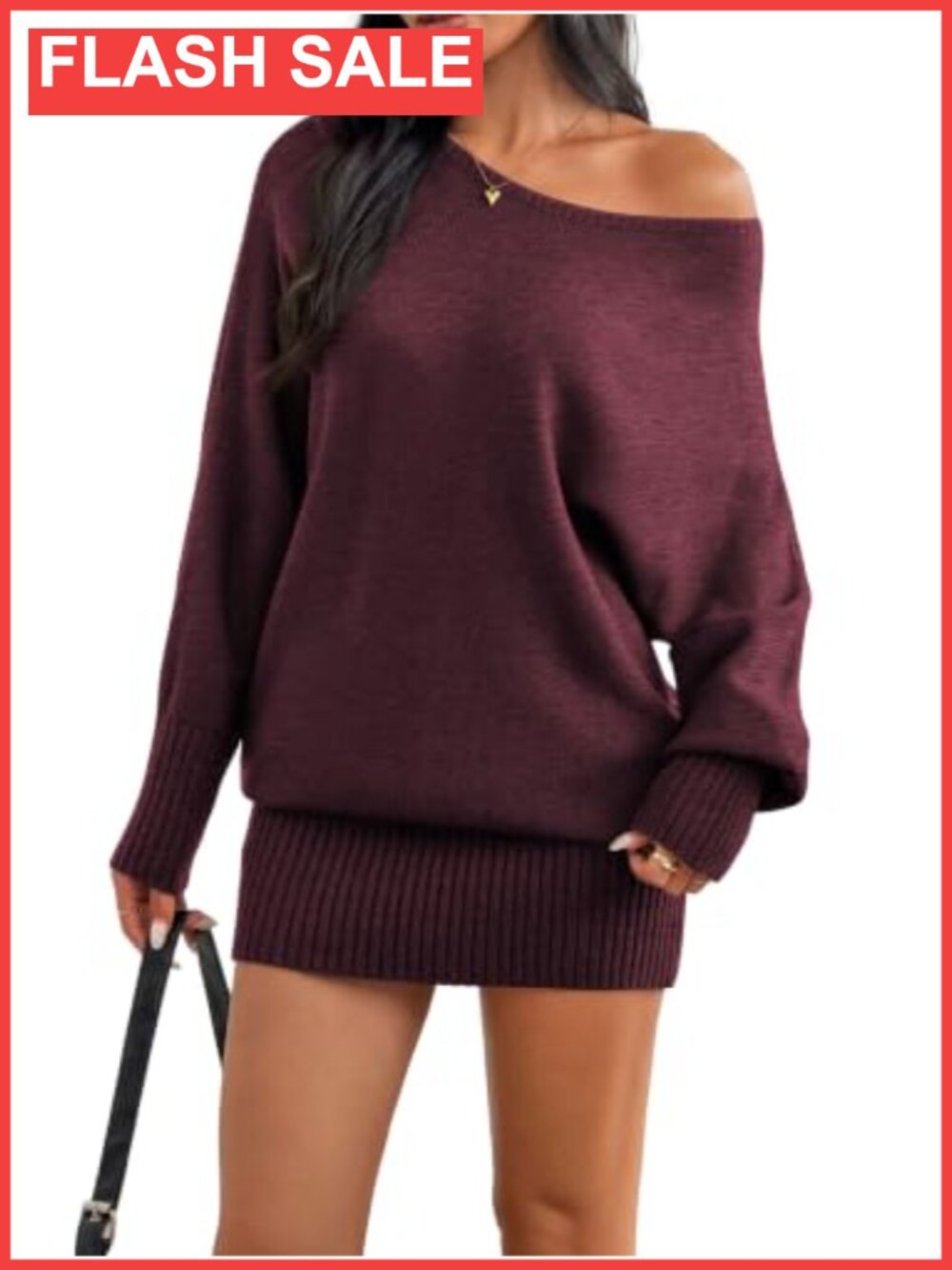 Womens One Shoulder Rib Knit Sweater Dress Acrylic Long Sleeve Mini